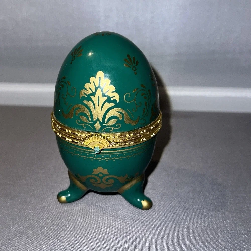 Rare Vtg Avon Emerald Green Gold Porcelain Footed Egg Clock Quartz Japan Movt